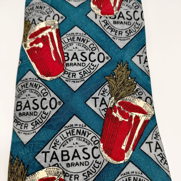 Tabasco Men's Novelty Silk Necktie Tie Bloody Mary Cocktail Made in USA 4 x 56 - Picture 2 of 9